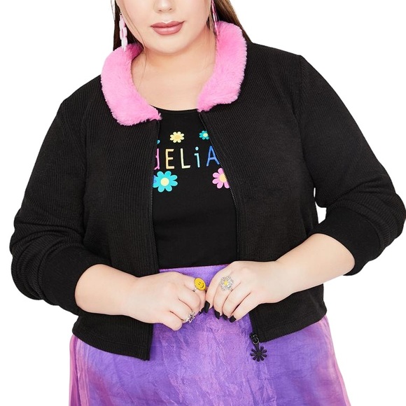 Faux Fur Collar Zip-Up Sweater - Picture 4 of 11